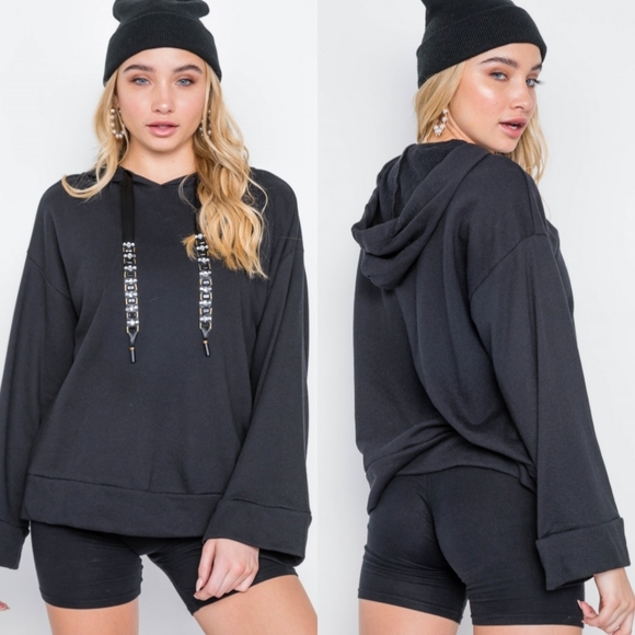 Sans Souci Tops - 🖤Black Hoodie Sweatshirt with Rhinestone Trim